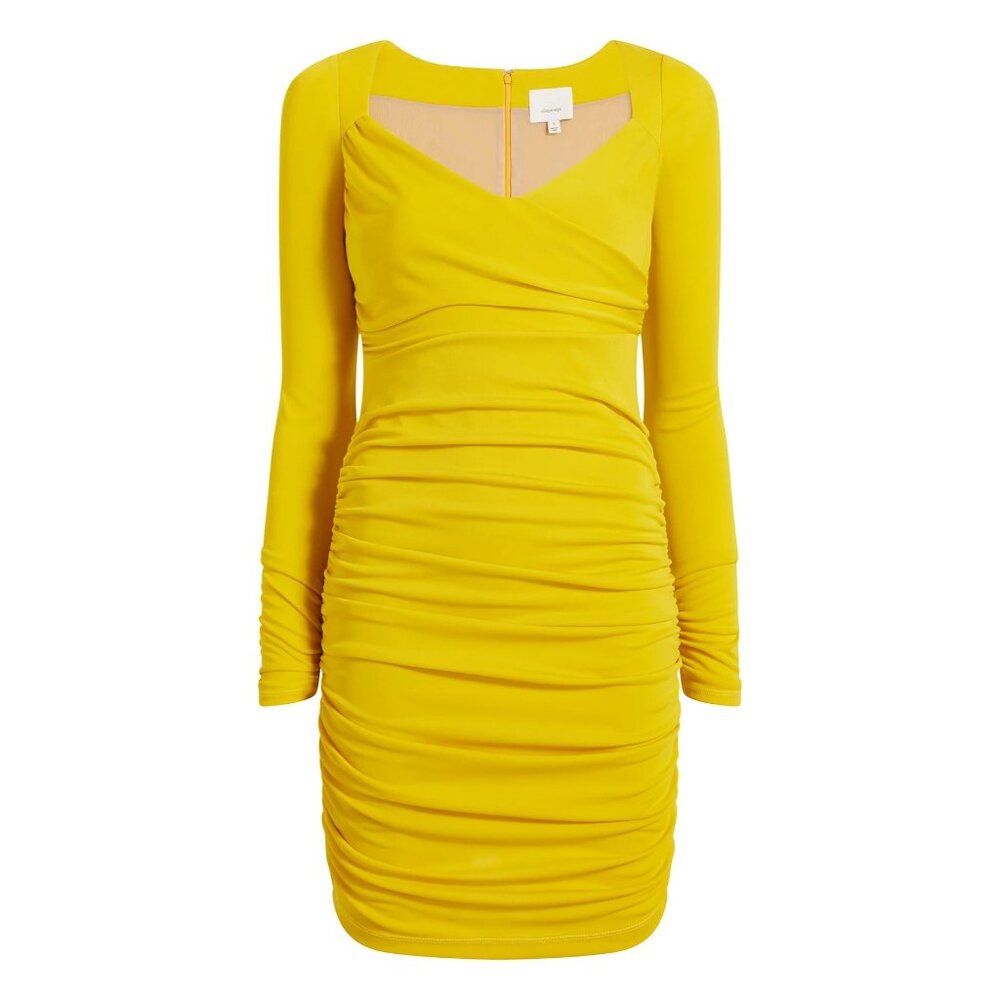 🆕 Cinq à Sept Miah Ruched Jersey Mini Dress Yellow 10 - Picture 4 of 10